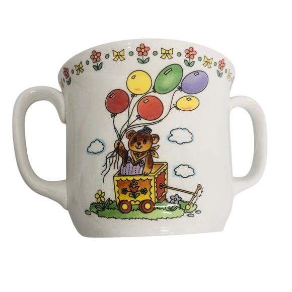 Lefton China New Mommy Double Handle Cup and Saucer Colorful Baby Bears Balloons - Picture 15 of 16